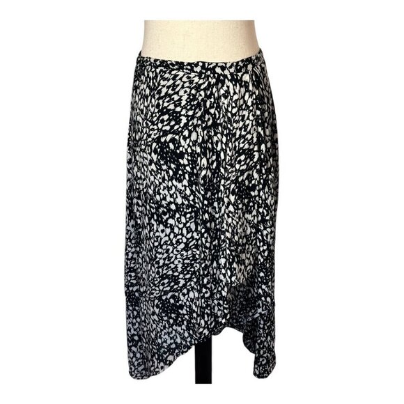 The Kooples Skirt Women Medium Black White Animal Flowing Long Asymmetric‎ Midi - Picture 3 of 11